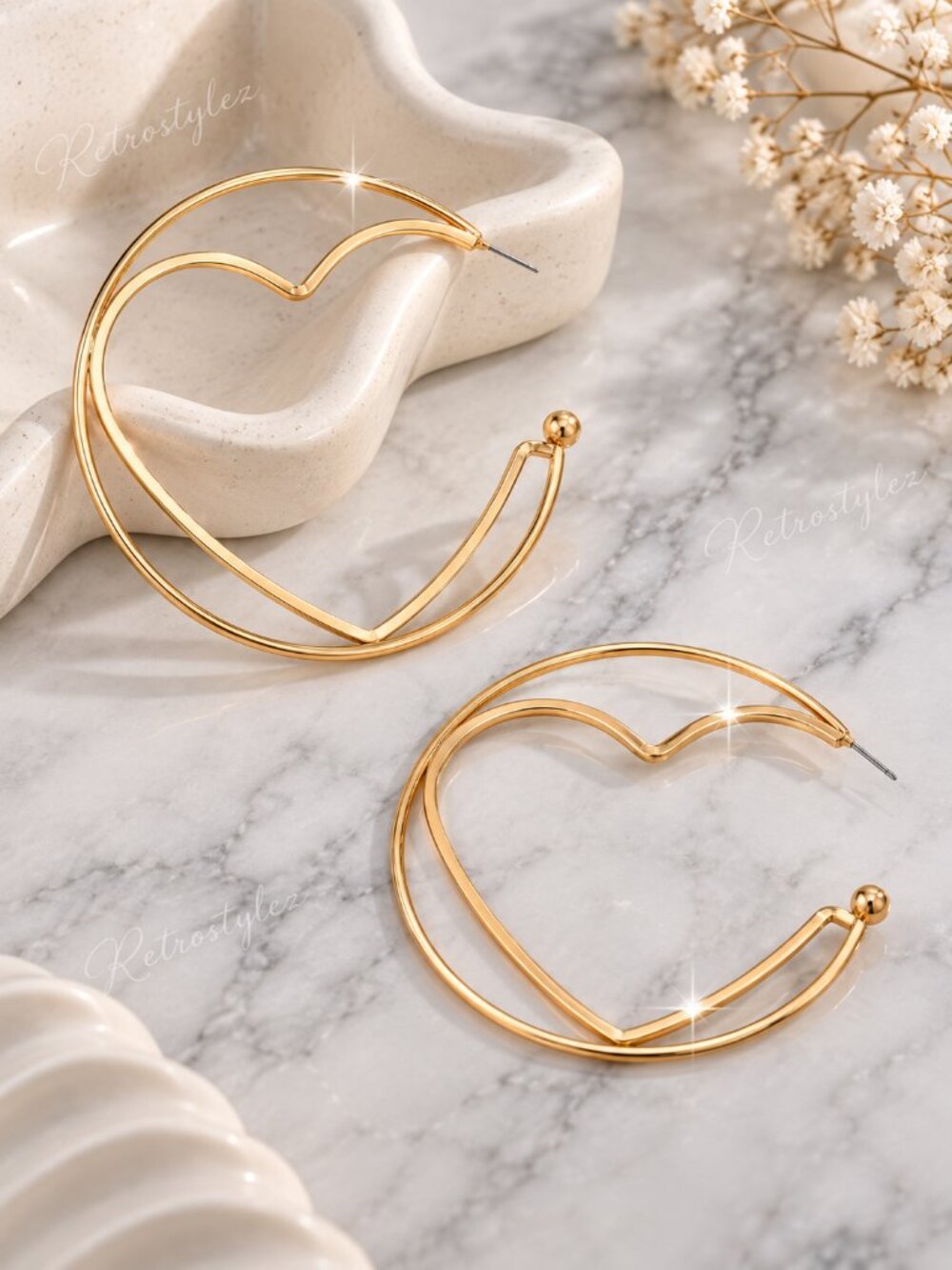 14K Gold Womens 3.25" Large Heart Hoop Earrings Big Hoops 14 K Silver Jewelry
